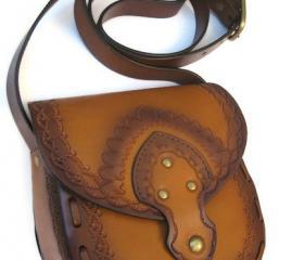 Tooled Boho Leather Vegetable Tan Cross Body Bag with Adjustable Strap Vintage Style Paisley Haze